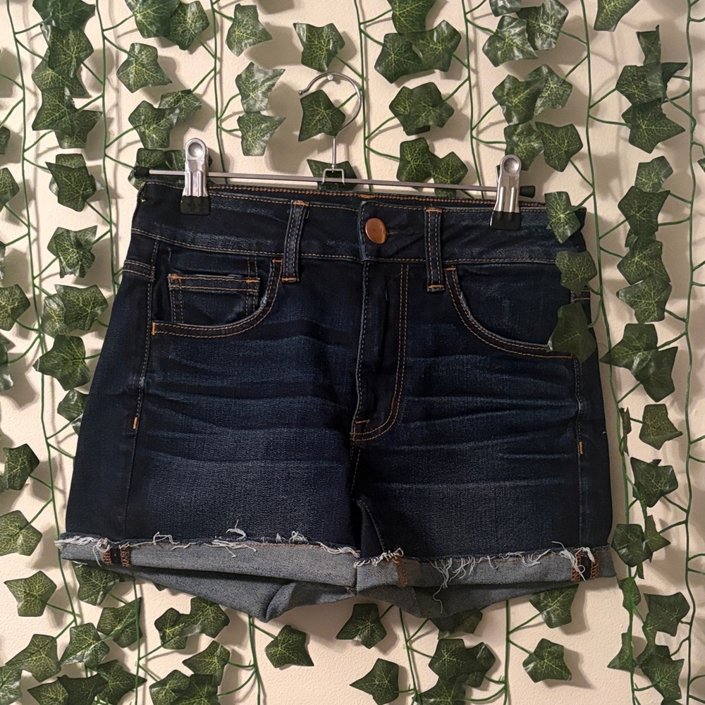 American Eagle Outfitters Dark Blue high-rise shortie Jean Shorts